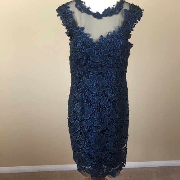 Cache Gorgeous Floral Blue Applique Sheath Dress - Picture 1 of 13